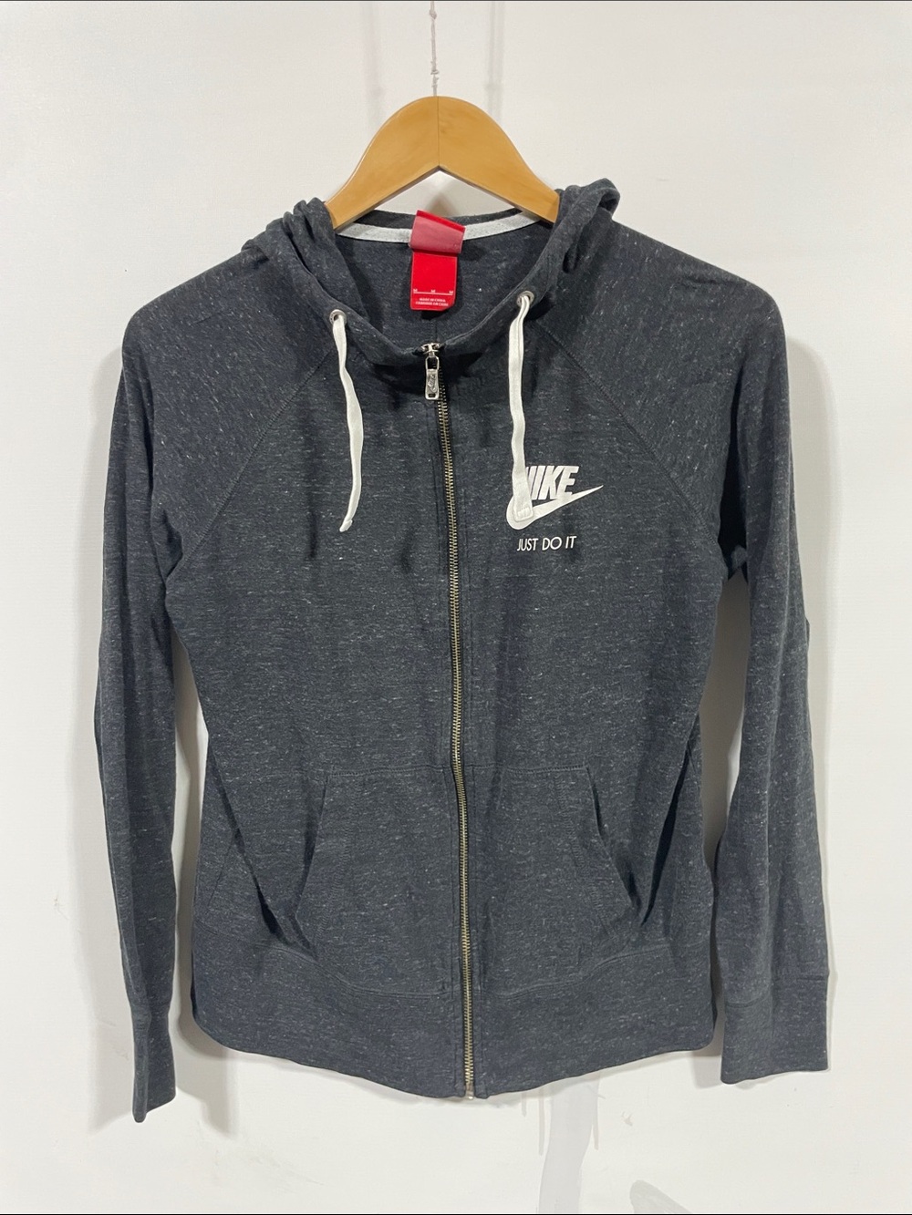 Nike Dark Heather Charcoal Full-Zip Hoodie with White Logo